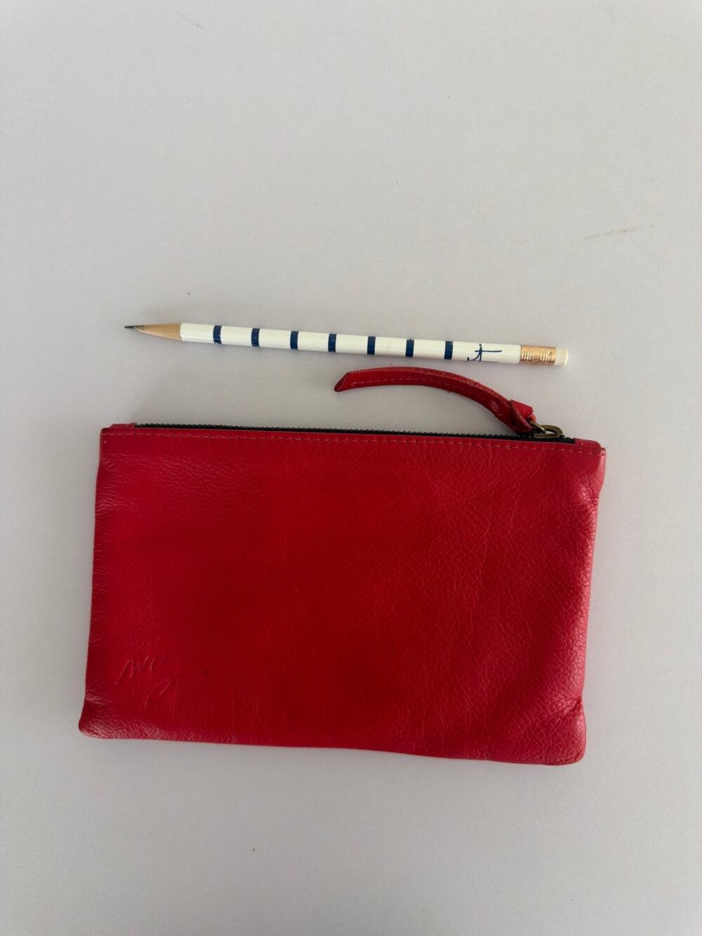 Molly G Red Pebbled Leather Pouch Zipper Clutch Bag Made in USA Clare V Style